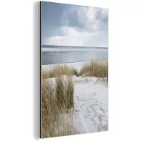 MuchoWow Aluminium schilderij 120x180 cm - Wanddecoratie metaal - Noordzee - Duinen - Water - Metalen muurdecoratie woonkamer - Decoratie industrieel - Foto op dibond - Industriële accessoires slaapkamer