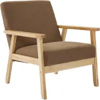 Sweeek Fauteuil van hout met corduroy zitting Taupe