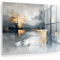 MuchoWow Glasschilderij 160x120 cm - Schilderij acrylglas - Abstract - Verf - Kunst - Goud - Foto op glas - Muurdecoratie woonkamer - Wanddecoratie slaapkamer - Schilderijen