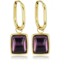 My Bendel - Goudkleurige Ovale Oorringen met Violet Glassteen - Violet Glassteen - Ovale Goudkleurige Oorringen - met Luxe Cadeauverpakking | Sieraden Voor Dames