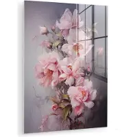 MuchoWow Glasschilderij 120x160 cm - Schilderij acrylglas - Rozen - Bloemen - Roze - Kunst - Watercolor - Foto op glas - Muurdecoratie woonkamer - Wanddecoratie slaapkamer - Schilderijen