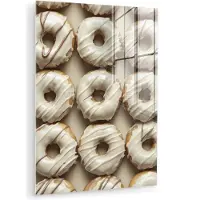 MuchoWow Glasschilderij 120x160 cm - Schilderij acrylglas - Donuts - Chocolade - Wit - Beige - Foto op glas - Muurdecoratie woonkamer - Wanddecoratie slaapkamer - Schilderijen