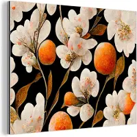 MuchoWow Aluminium schilderij 120x90 cm - Wanddecoratie metaal - Bloemen - Wit - Oranje - Natuur - Metalen muurdecoratie woonkamer - Decoratie industrieel - Foto op dibond - Industriële accessoires slaapkamer