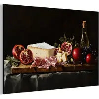 MuchoWow Aluminium schilderij 60x40 cm - Wanddecoratie metaal - Stilleven - Vintage - Borrelplank - Metalen muurdecoratie woonkamer - Decoratie industrieel - Foto op dibond - Industriële accessoires slaapkamer