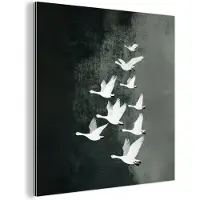 MuchoWow Aluminium schilderij 20x20 cm - Wanddecoratie metaal - Vogel - Japandi - Groen - Metalen muurdecoratie woonkamer - Decoratie industrieel - Foto op dibond - Industriële accessoires slaapkamer