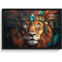 PosterMonkey Poster in lijst - Fotolijst 60x40 cm - Posters - Leeuw - Bladeren - Jungle - Veren - Posterlijst zwart - Decoratie - Wanddecoratie woonkamer - Muurdecoratie slaapkamer