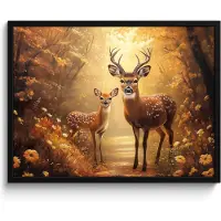 PosterMonkey Poster in lijst - Fotolijst 80x60 cm - Posters - Herfst - Bos - Herten - Bosdieren - Natuur - Bruin - Posterlijst zwart - Decoratie - Wanddecoratie woonkamer - Muurdecoratie slaapkamer