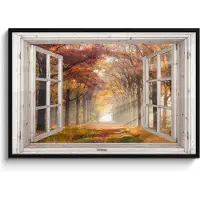 PosterMonkey Poster in lijst - Fotolijst 120x80 cm - Posters - Herfst - Bos - Bomen - Natuur - Doorkijk - Posterlijst zwart - Decoratie - Wanddecoratie woonkamer - Muurdecoratie slaapkamer