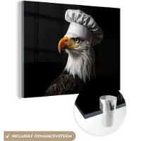 MuchoWow Glasschilderij 160x120 cm - Schilderij acrylglas - Arend -Amerika - Koksmuts - Vogel - Stoer - Foto op glas - Muurdecoratie woonkamer - Wanddecoratie slaapkamer - Schilderijen