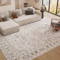 Tapiso Trend Tapijt Kortpolig - Vintage Tapijt Hoge Kwaliteit - Elegant Woonkamer Tapijt in Crème Bruin - Bloemen Abstract Frame - Easy-Care Tapijt - OEKO-TEX 80x150