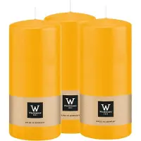Wiedemann Cilinderkaars/stompkaars - 3x - geel - 15 x 7 cm - 63 branduren - zuilkaarsen