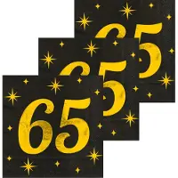 Paper Dreams Paperdreams Verjaardag feest servetten - leeftijd 65 jaar - 48x stuks - zwart/goud - sterren - 33 x 33 cm