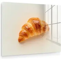 MuchoWow Glasschilderij 160x120 cm - Schilderij acrylglas - Croissant - Brood - Beige - Foto op glas - Muurdecoratie woonkamer - Wanddecoratie slaapkamer - Schilderijen
