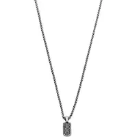 Frank 1967 7FN-0069 Schakelketting Heren met Hanger - IP Steel - 60 cm - Dog Tag Hanger - Zwart Zilverkleurig