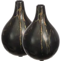Ideas 4 Seasons Idea4seasons Bloemenvaas Dazzle - 2x - marmer look - Zwart/goud - Keramiek - D12 cm x H18 cm - vaas