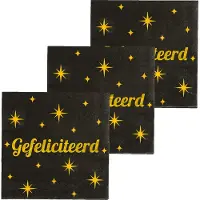 Paper Dreams Paperdreams Verjaardag feest servetten - Gefeliciteerd - 48x stuks - zwart/goud - 33 x 33 cm