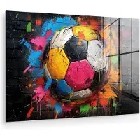 MuchoWow Glasschilderij 180x120 cm - Schilderij acrylglas - Graffiti - Voetbal - Muur - Sport - Pop art - Foto op glas - Muurdecoratie woonkamer - Wanddecoratie slaapkamer - Schilderijen