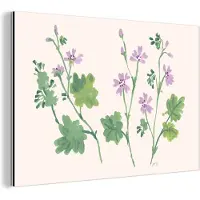 MuchoWow Aluminium schilderij 120x80 cm - Wanddecoratie metaal - Bloemen - Planten - Beige - Roze - Metalen muurdecoratie woonkamer - Decoratie industrieel - Foto op dibond - Industriële accessoires slaapkamer