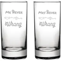 Fusion Gegraveerde set longdrinkglazen 28,5cl Mr. Never wrong - Mrs. Never wrong