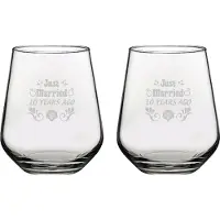 Pasabahce Gegraveerde set drinkglazen 42,5cl Just Married 10 years ago