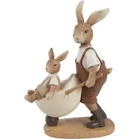 Clayre & Eef Decoratie Beeld Konijnen 15x7x21 cm Bruin Beige Kunststof