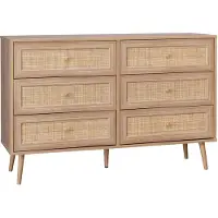 Sweeek - Ladekast met 6 lades houtdecor en rotan 120cm - bohème