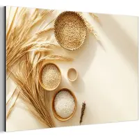 MuchoWow Aluminium schilderij 90x60 cm - Wanddecoratie metaal - Granen - Hout - Kom - Beige - Metalen muurdecoratie woonkamer - Decoratie industrieel - Foto op dibond - Industriële accessoires slaapkamer