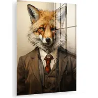 MuchoWow Glasschilderij 120x160 cm - Schilderij acrylglas - Vintage - Vos - Pak - Dieren - Licht - Foto op glas - Muurdecoratie woonkamer - Wanddecoratie slaapkamer - Schilderijen