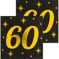 Paper Dreams Paperdreams Verjaardag feest servetten - leeftijd 60 jaar - 32x stuks - zwart/goud - sterren - 33 x 33 cm