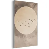 MuchoWow Aluminium schilderij 80x120 cm - Wanddecoratie metaal - Vogel - Beige - Japandi - Metalen muurdecoratie woonkamer - Decoratie industrieel - Foto op dibond - Industriële accessoires slaapkamer