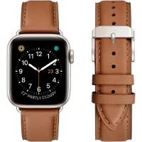 Ntech Leer Bandje Bruin Geschikt voor Apple Watch Bandje Series 1/2/3/4/5/6/7/8/9/SE/SE 2 met case size 38 mm / 40 mm / 41 mm en Watch 10 (42 mm)