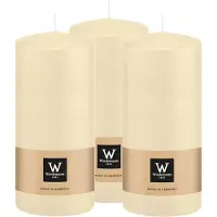 Wiedemann Cilinderkaars/stompkaars - 3x - creme wit - 15 x 7 cm - 63 branduren - zuilkaarsen