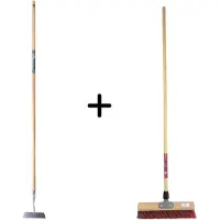 Synx Tools Rechte Schoffel 20cm met 160cm steel en X Bezem 40cm Rood/Zwart - Onkruidbestrijding / Onkruidverwijderaar - Buitenbezem - Tuinartikelen - Met 150cm steel