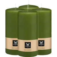 Wiedemann Cilinderkaars/stompkaars - 4x - olijfgroen - 15 x 7 cm - 63 branduren - zuilkaarsen