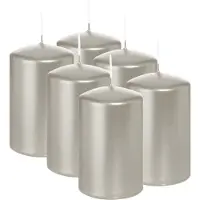 Wiedemann Cilinderkaars/stompkaars - 6x - metallic zilver - 6 x 8 cm - 29 branduren - zuilkaarsen
