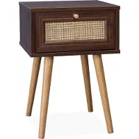 Sweeek Nachtkastje met hout en rietmotief, 1 lade Donker hout