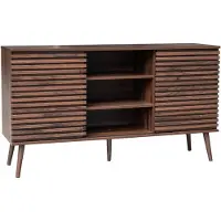 Sweeek Dressoir 2 schuifdeuren en planken gegroefde houtlook 140cm Walnoot