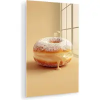 MuchoWow Glasschilderij 120x180 cm - Schilderij acrylglas - Donut - Romig - Poedersuiker - Beige - Foto op glas - Muurdecoratie woonkamer - Wanddecoratie slaapkamer - Schilderijen