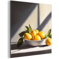 MuchoWow Aluminium schilderij 50x50 cm - Wanddecoratie metaal - Citroenen - Stilleven - Geel - Metalen muurdecoratie woonkamer - Decoratie industrieel - Foto op dibond - Industriële accessoires slaapkamer