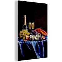 MuchoWow Aluminium schilderij 40x60 cm - Wanddecoratie metaal - Champagne - Luxe - Oesters - Metalen muurdecoratie woonkamer - Decoratie industrieel - Foto op dibond - Industriële accessoires slaapkamer