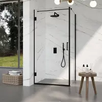 FortiFura Galeria Douchecabine - 80x80x200cm - scharnieren - deurgreep - stabilisatiestang - vlak - helder veiligheidsglas - Mat zwart SW1122547/SW1122561/SW797905/SW797914