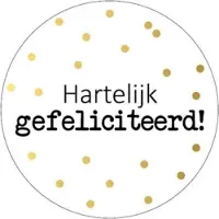 Merkloos KP etiket "Hartelijk gefeliciteerd + stippen", diameter 40 mm, rol van 250 stuks