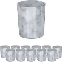 Relaxdays theelichthouders set van 12 - glas met marmer look - HxØ: 8,5 x 7 cm - sfeerverlichting - grijs