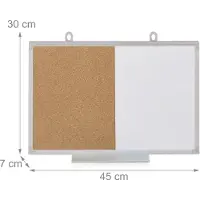 Relaxdays combibord 2 in 1 - prikbord en whiteboard - magneetbord - aluminium lijst - met bakje - 30 x 45 cm - wit-natuur
