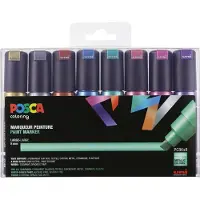 Posca Verfstift Posca PC8K breed schuin metallic assorti set à 8 stuks