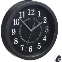 Relaxdays wandklok rond - Ø 20 cm - met cijfers - zacht tikkend - modern - analoge klok - zwart