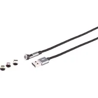 S-Conn USB-A Magnetkabel, 3in1, 540°, 7-Pin, schwarz, 1,0m