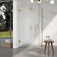 FortiFura Galeria Douchecabine - 80x80x200cm - scharnieren - deurgreep - vlak - gesatineerd veiligheidsglas - Geborsteld messing PVD (Goud) SW1122552/SW1122564/SW797910/SW797925