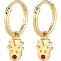 Elli - Elli Oorbellen Dames Creolen Rendier Hanger Kerst met Glaskristal in 925 Sterling Zilver Verguld Oorringen