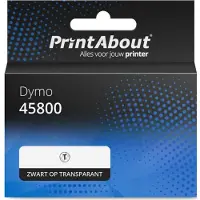 PrintAbout Huismerk Dymo 45800 (S0720820) Tape Zwart op transparant (19 mm)